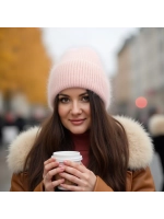 шапка вязаная бини ангора теплая демисезонная с отворотом