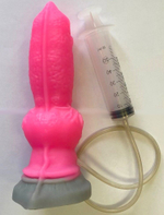 Розовый фаллоимитатор собаки "Акита" с эякуляцией - 25 см.