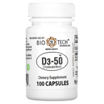 Bio Tech Pharmacal, D3-50, холекальциферол, 100 капсул