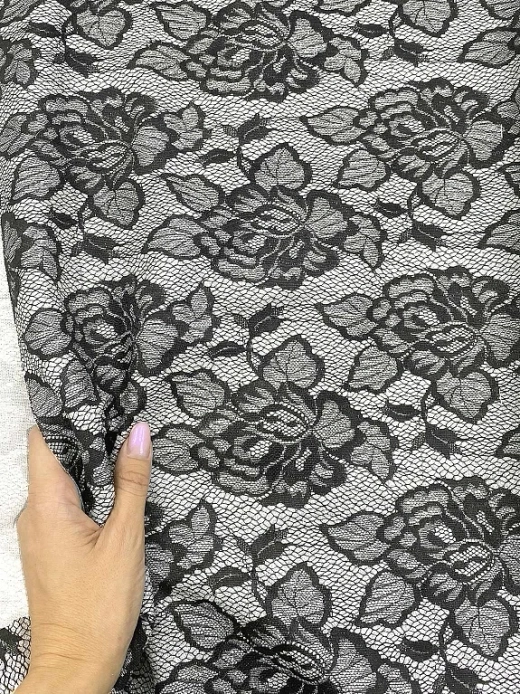 Кружевное полотно на трикотажной основе люрекс, 230 гр/м2, 150 см, серебряный