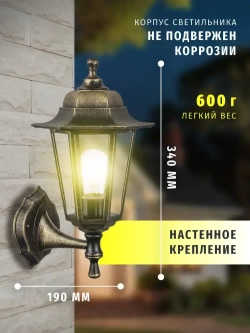 Светильник уличный настенный Navigator 80 494, 6 граней, цоколь E27, IP44, черный под бронзу