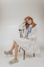 Платье с баской из джинсы Айвори