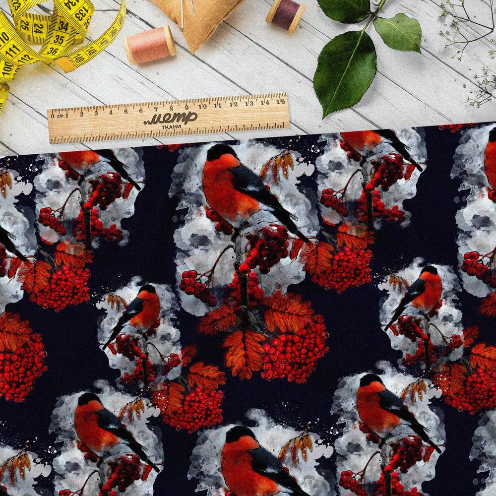 Ткань дюспо снегирь с рябиной