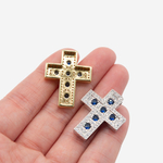 Подвеска "Крестик", синие фианиты, позолота, 28*22мм