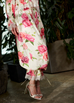 Брюки из вискозы с кружевной лентой розы молочный