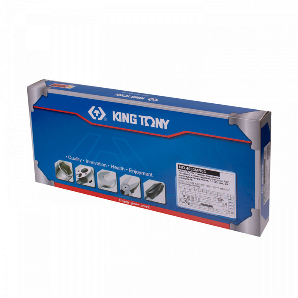 KING TONY (4033MR03) Набор торцевых головок с принадлежностями 1/2", 12-гранные, 10-32 мм, 24 предмета