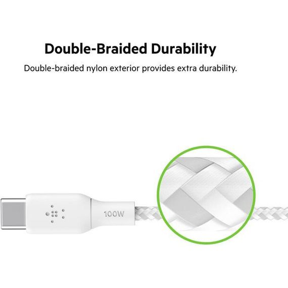Кабель Belkin Boost Charge Braided USB-C - USB-C, 2 м, нейлон, белый (CAB014bt2MWH)