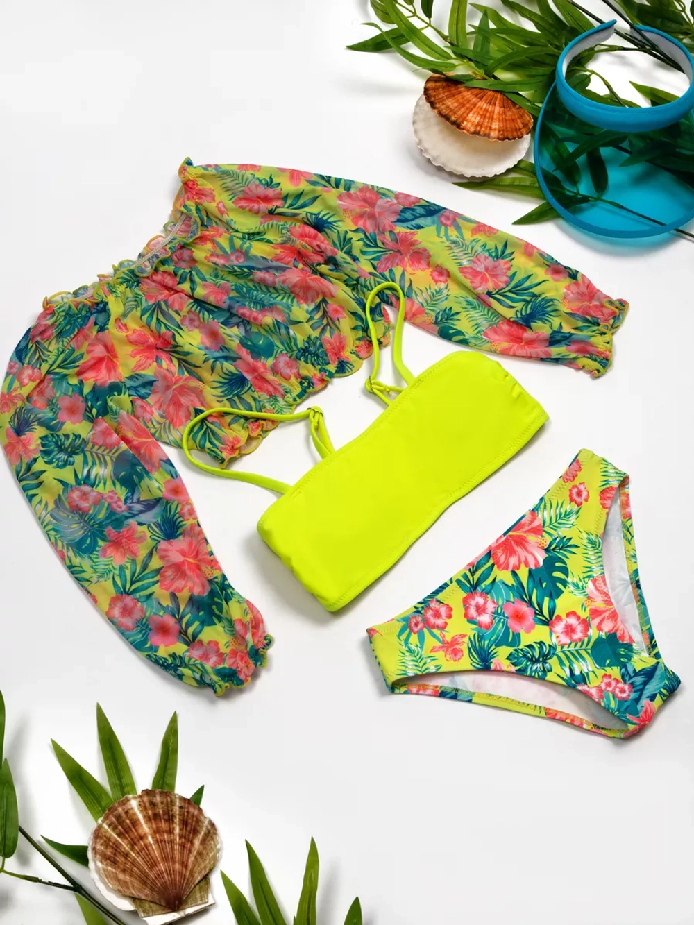 купальник раздельный 3 в 1 топ кроп парео и плавки