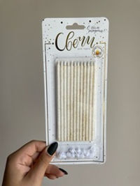 Свечи тортовые классические XL с золотым глиттером с держателями 15 см, 12 шт.