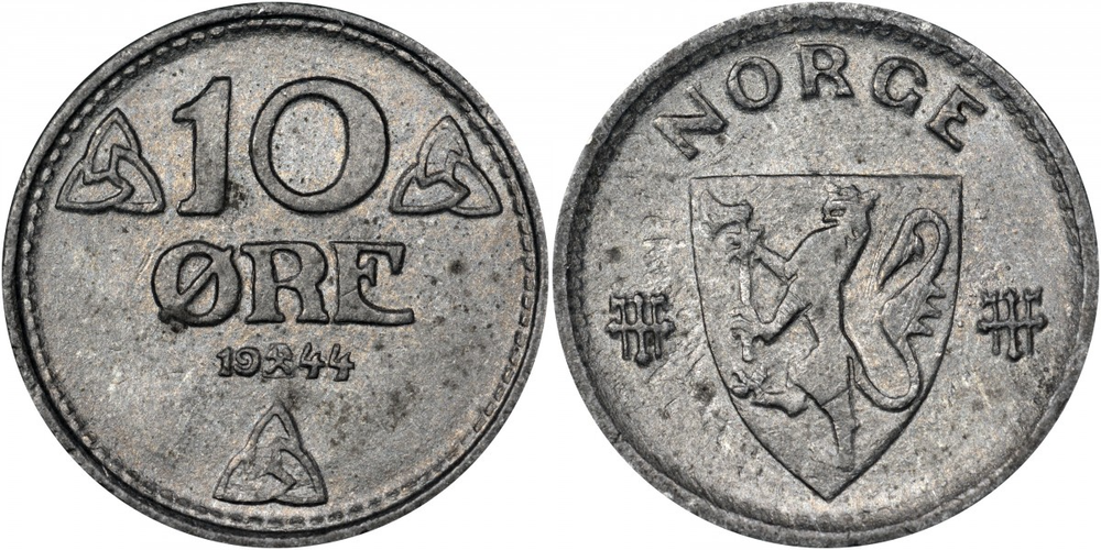 Норвегия 10 эре, 1941 - 1945 Герб XF