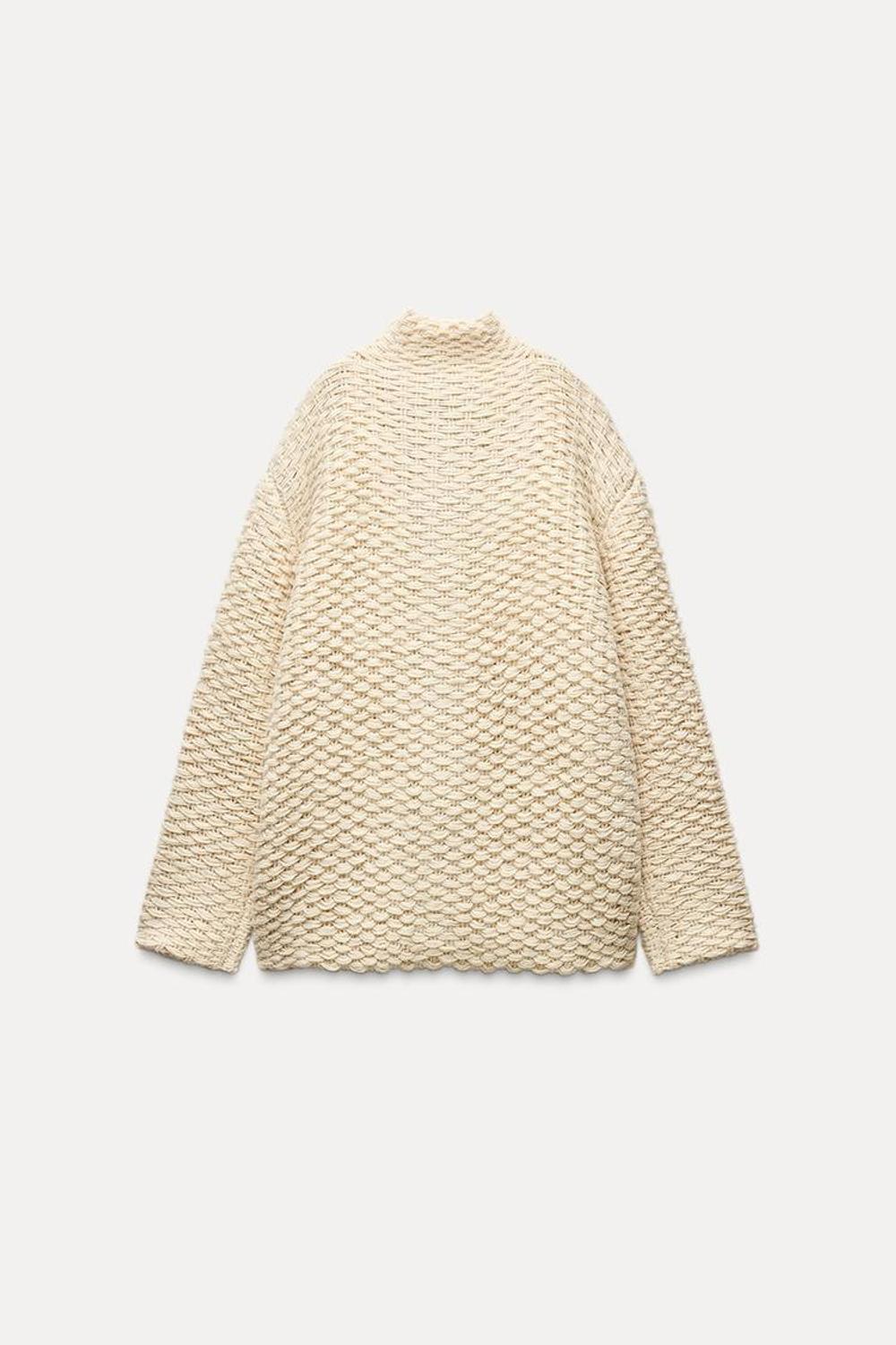 ZARA ТРИКОТАЖНЫЙ КАРДИГАН С ВЫСОКИМ ВОРОТНИКОМ, ЭКРЮ