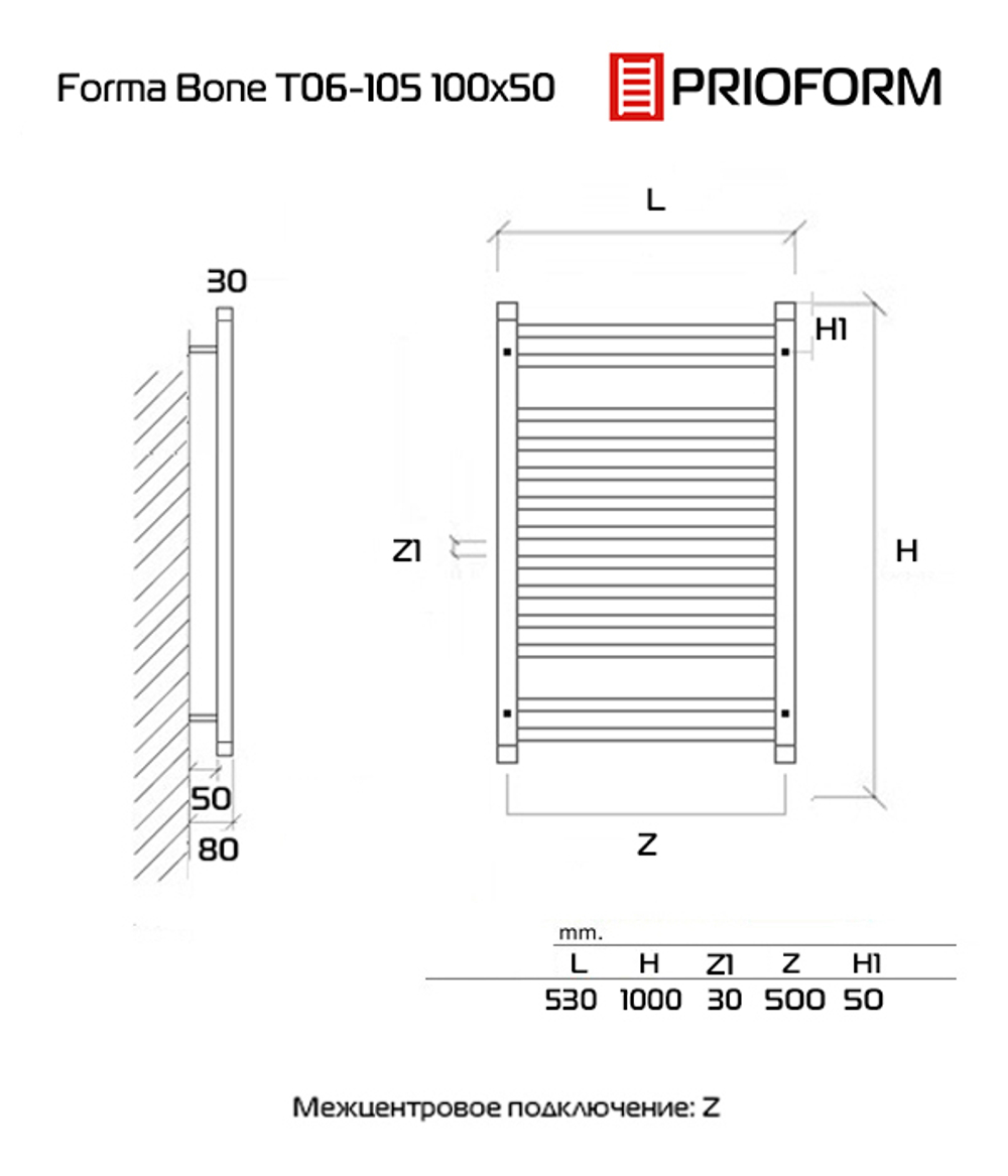 FORMA Bone 100x50 (см) Полотенцесушитель водяной
