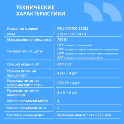 Блок питания Блок питания CBR ATX 700W 80+ Bronze, DC-DC, APFC, 0.6mm, 20+4pin, 1*8-pin(4+4P), 2*6+2pin, 6*SATA, 4*IDE, 12cm fan, 1.5м кабель питания, черный [PSU-ATX700-12GM] BOX