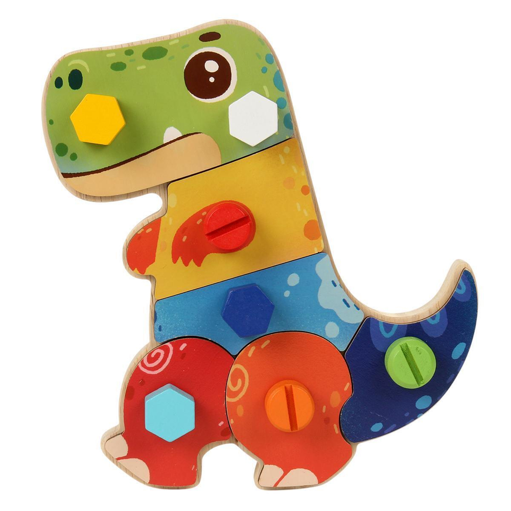 Конструктор деревянный с болтами Динозаврик 15 дет, коробка C-41944