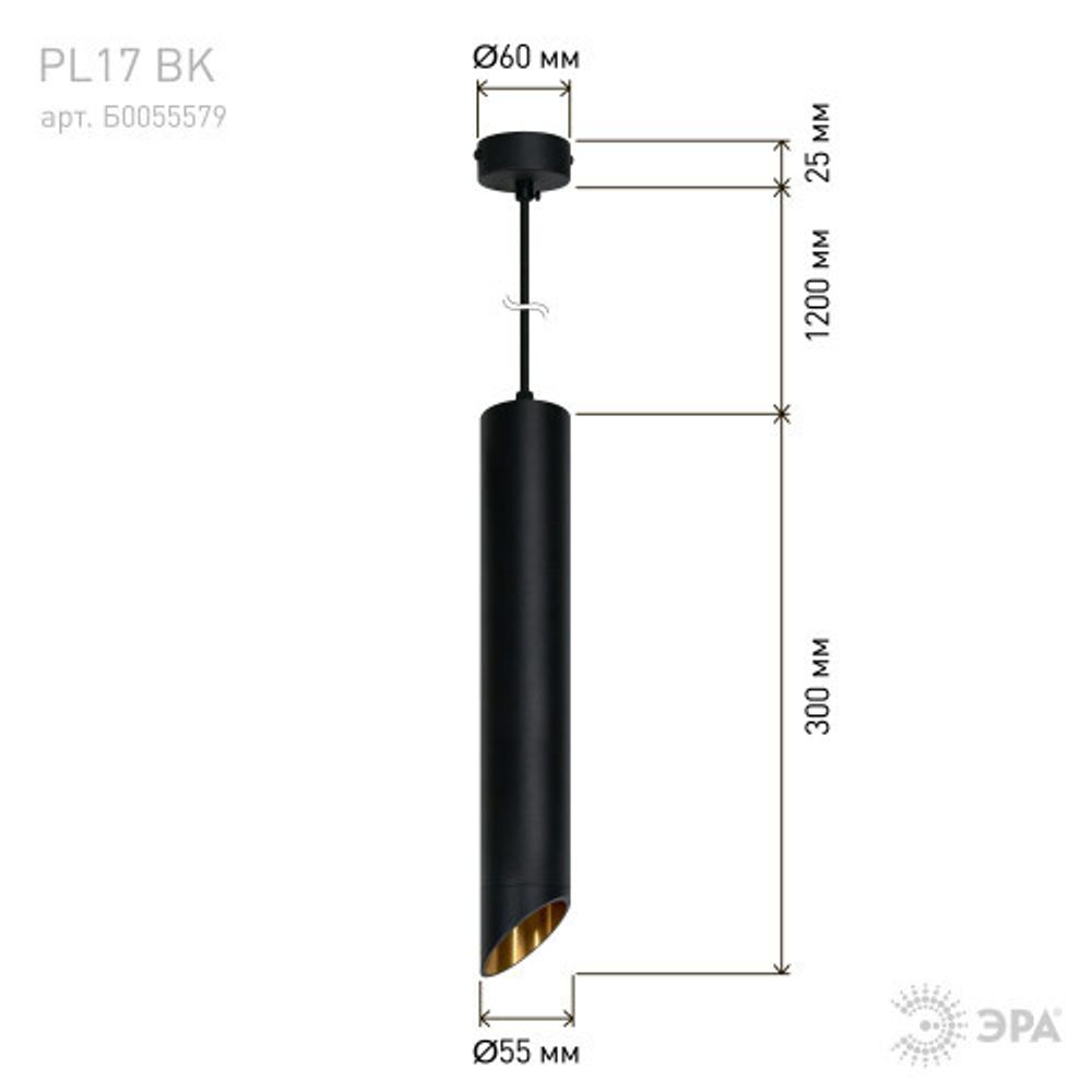 Светильник подвесной (подвес) ЭРА PL 17 BK MR16/GU10, черный, потолочный, цилиндр