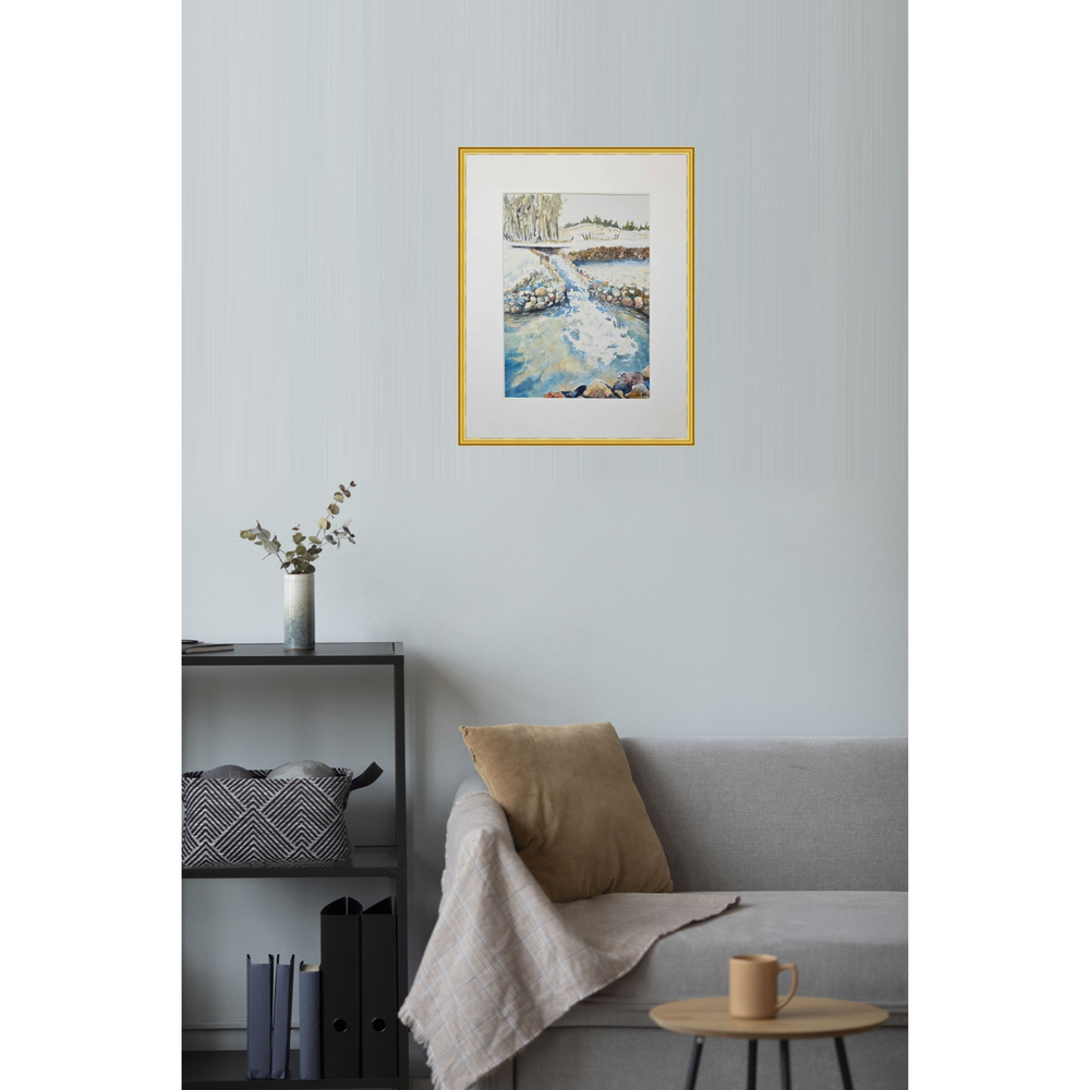 Картина авторская акварельная в паспарту 30х40 см на стену для интерьера "Нижний водопад в Веребково"