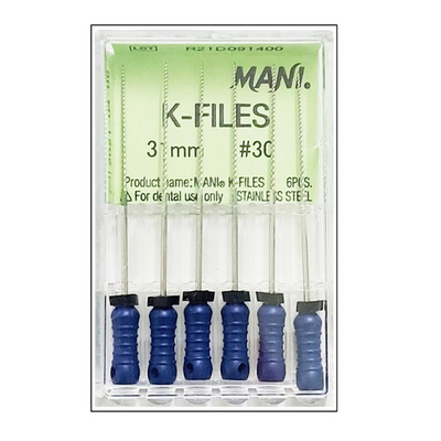 K-Files №30 (31мм) Mani К-Файлы (6шт.) Мани, каналорасширители ручные, эндодонтические