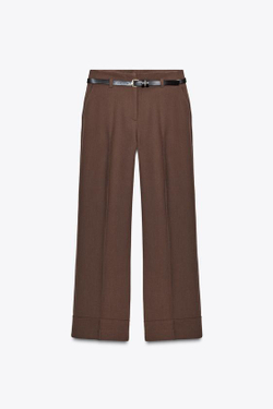 ZARA БРЮКИ С ОТВОРОТАМИ И РЕМНЕМ, КОРИЧНЕВЫЙ