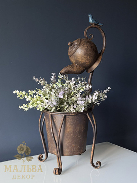 Кашпо "Чайник с птичкой" 24x22x62см