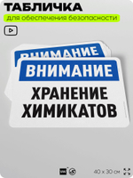 Табличка для обеспечения безопасности "Внимание, хранение химикатов", для офиса, по охране труда для предприятия, организаций, 40х30 см, Silver Plane x Айдентика Технолоджи