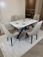 Кухонный раскладной стол "Монако" из керамогранита, белый мрамор и 4 стула ЛОНДОН