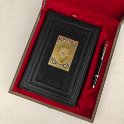 Набор "Ежедневник "Герб МВД" (златоустовская гравюра) из натуральной кожи со съемной обложкой и ручкой Parker"