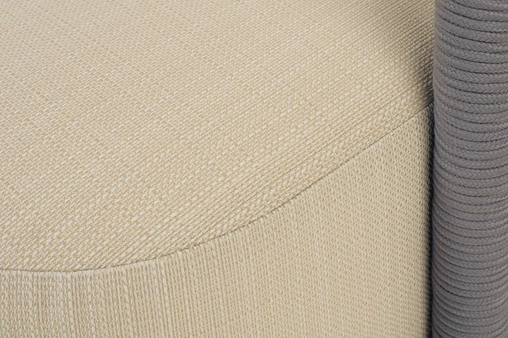 "Верона" диван 3-местный плетеный из роупа, каркас алюминий светло-серый (RAL7035) муар, роуп светло-серый круглый, ткань Mossle светло-бежевая