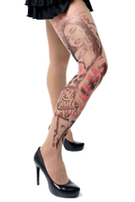 Колготки +size с рисунком-тату на правой ножке (Размер: XL-XXL-XXXL) (Цвет: бежевый)