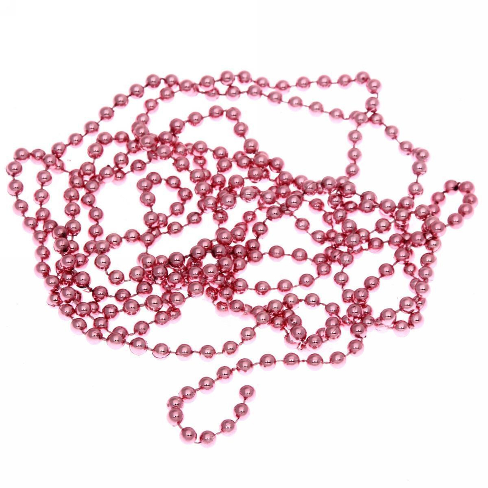 Бусы на елку 2,7м "Шарик" d-6мм, розовое золото (pvc коробка) (Серпантин)