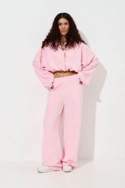 Худи на молнии из велюровой ткани розового цвета