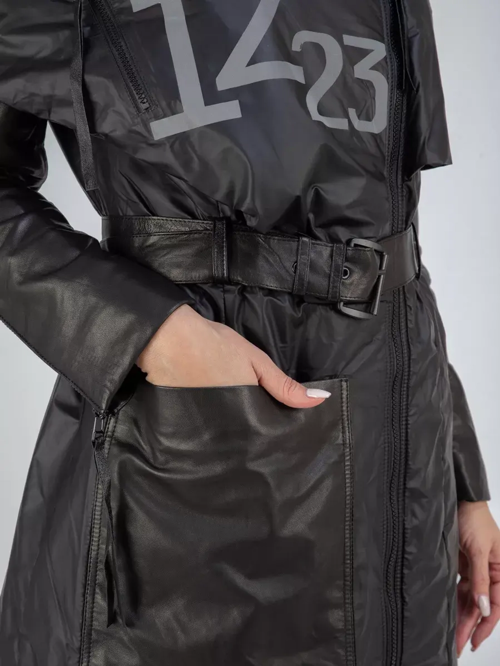 Куртка демисезонная из натуральной кожи и плащевки пальто