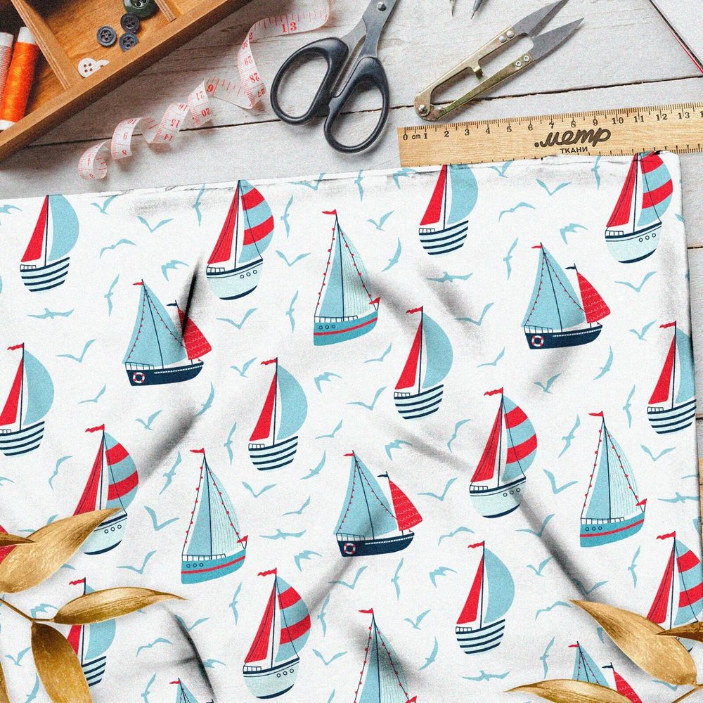 Ткань габардин парусные кораблики