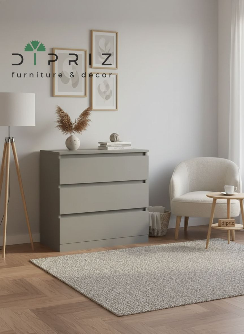 Комод, 70х35х67, Марм, для одежды, для игрушек, с 3 ящиками, в прихожую, серый, Dipriz