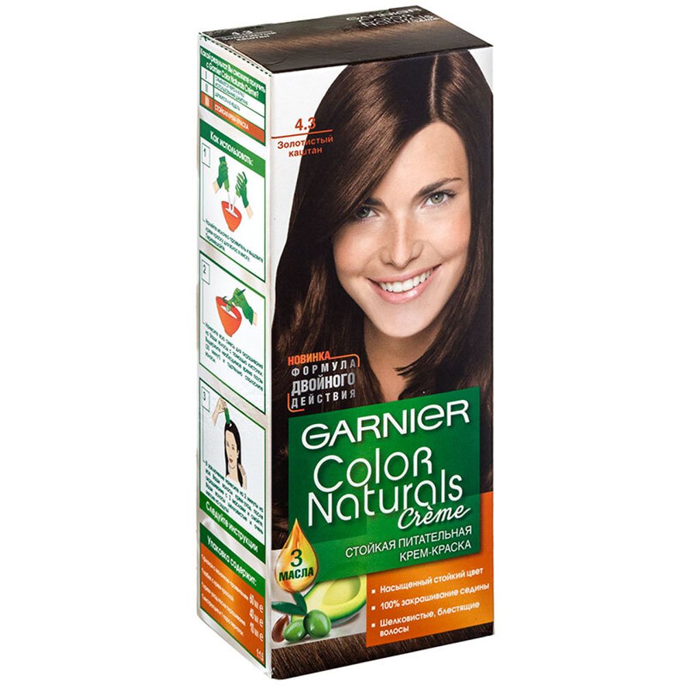 Garnier Краска для волос Color Naturals, тон №4.3, Золотистый каштан, 60/60 мл