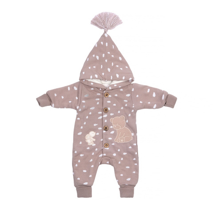 Вязаный комбинезон с капюшоном коричневый на пуговицах