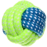 Игрушка - мячик для собак средних и мелких пород «КАНАТНЫЙ ИГРУЛИК», желтый/синий, d-6см (лейбл)