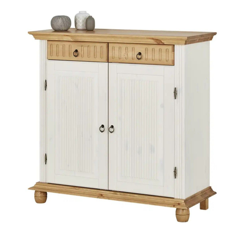 Комод Хельсинки в прихожую для обуви и вещей, белый воск/антик, сосна