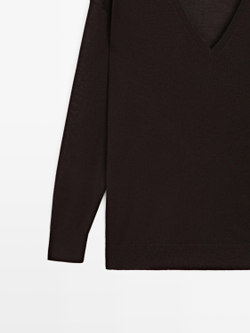 Massimo Dutti Свитер оверсайз с V-образным вырезом, коричневый