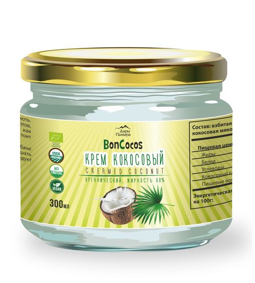 Крем кокосовый BONCOCOS, органика,  жирность 68%, 300мл, ст/б