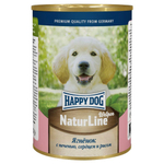 Консервы для щенков с Ягнёнком, печенью, сердцем и рисом, 410г Happy Dog Natur Line