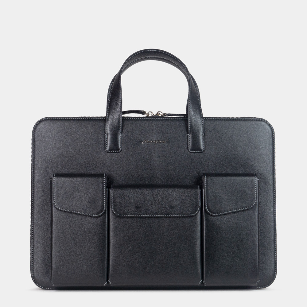 Сумка для MacBook Pro 16 - 17 Bocage с карманами из кожи теленка черного цвета