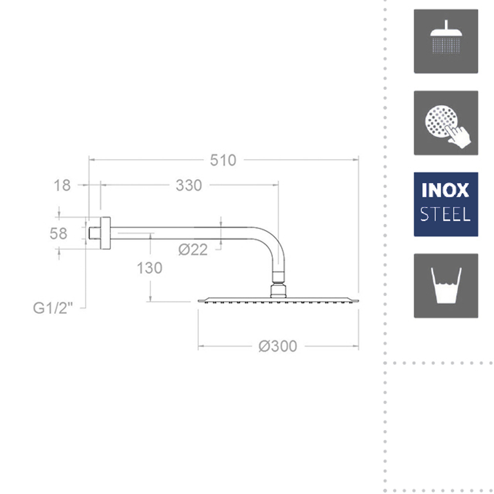 Тропический душ настенный круглый нерж. сталь BHRM300NC никель