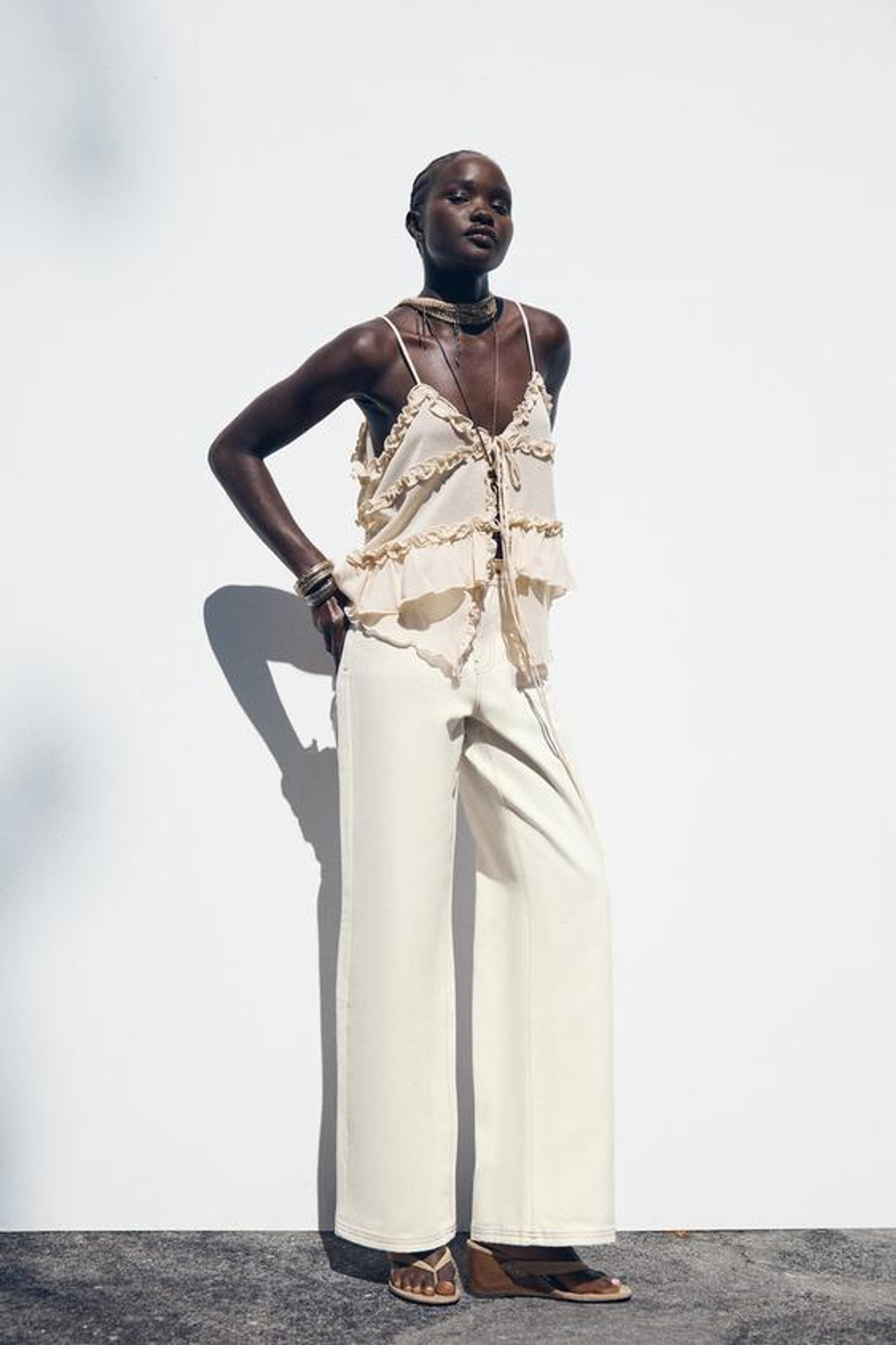 ZARA ДЖИНСЫ Z1975 WIDE LEG С ВЫСОКОЙ ПОСАДКОЙ, ЖЕЛТОВАТО-БЕЛЫЙ