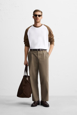 ZARA ФУТБОЛКА В СТИЛЕ КОЛОР-БЛОК, КОРИЧНЕВЫЙ