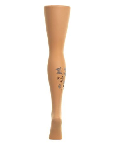 Колготки с цветочным принтом на правой ножке (Размер: S-M-L) (Цвет: бежевый)