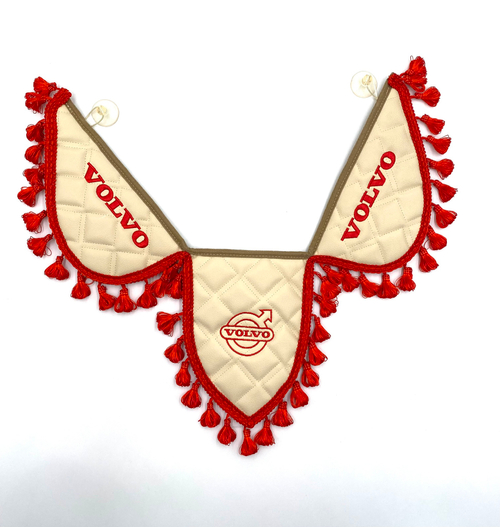 Вымпел тройной Volvo (экокожа, бежевый с красной вышивкой)