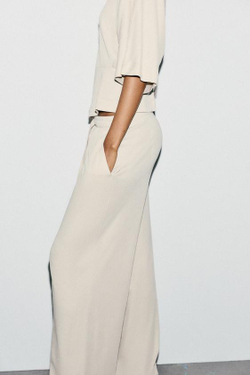 ZARA ПРЯМЫЕ ХЛОПКОВЫЕ БРЮКИ, ЭКРЮ