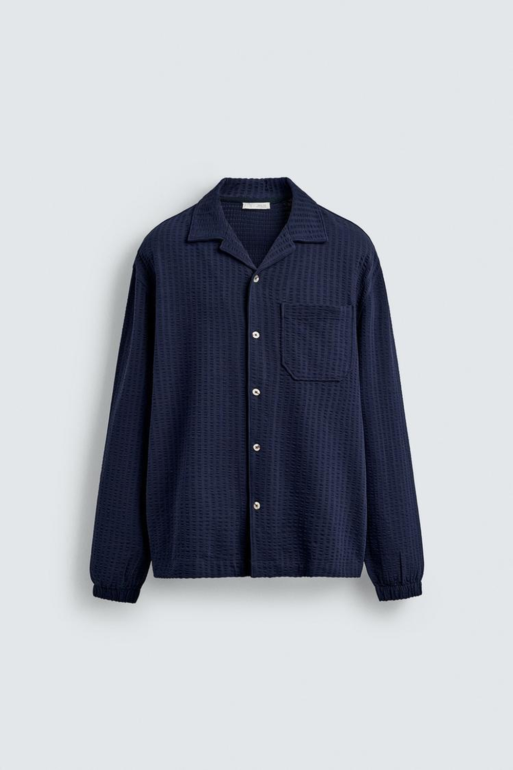 ZARA КУРТКА-РУБАШКА ИЗ ЖАТОЙ ТКАНИ КОМФОРТНОЙ ПОСАДКИ, МОРСКОЙ СИНИЙ