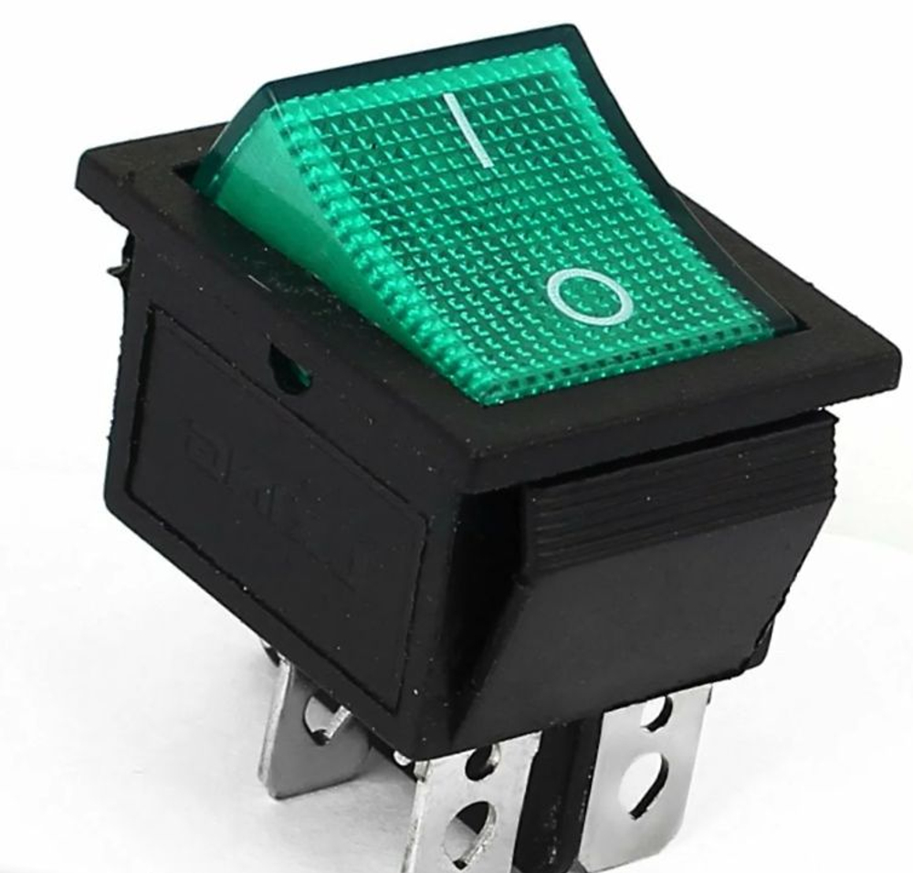 Выключатель зеленый 16А 250V, 20A 125V (4-х контакт.) клавишный