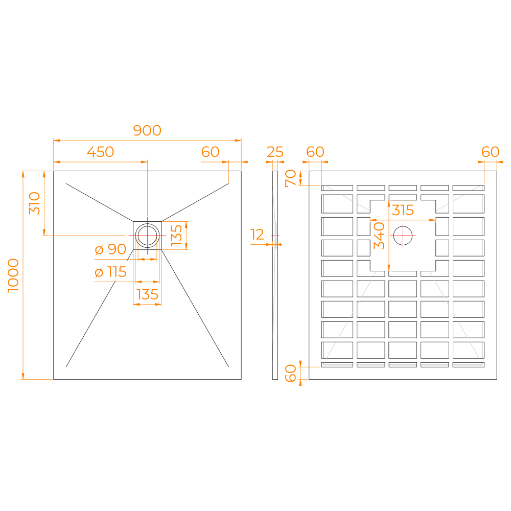 Душевой поддон прямоугольный STONE TRAY-W (900x1000)